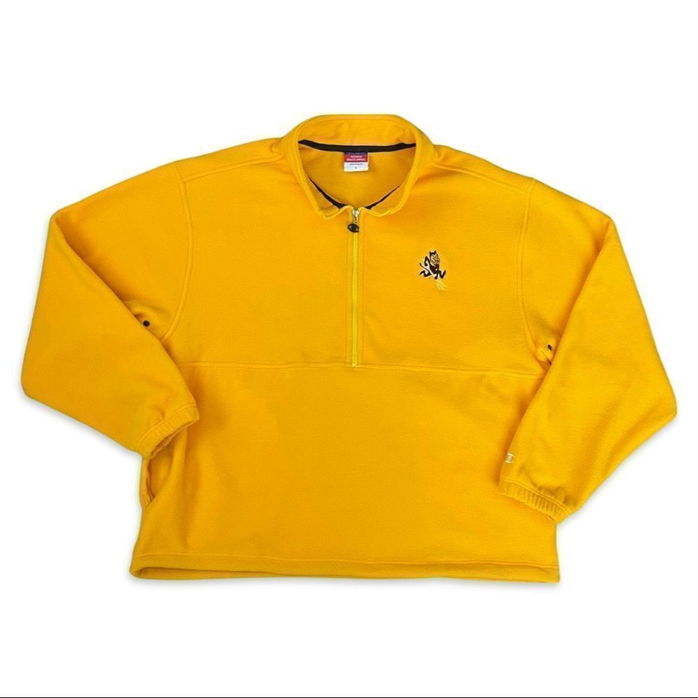 Vintage Champion ASU Sun Devils Fleece Pull-Over Sweater Jacket Yellow L